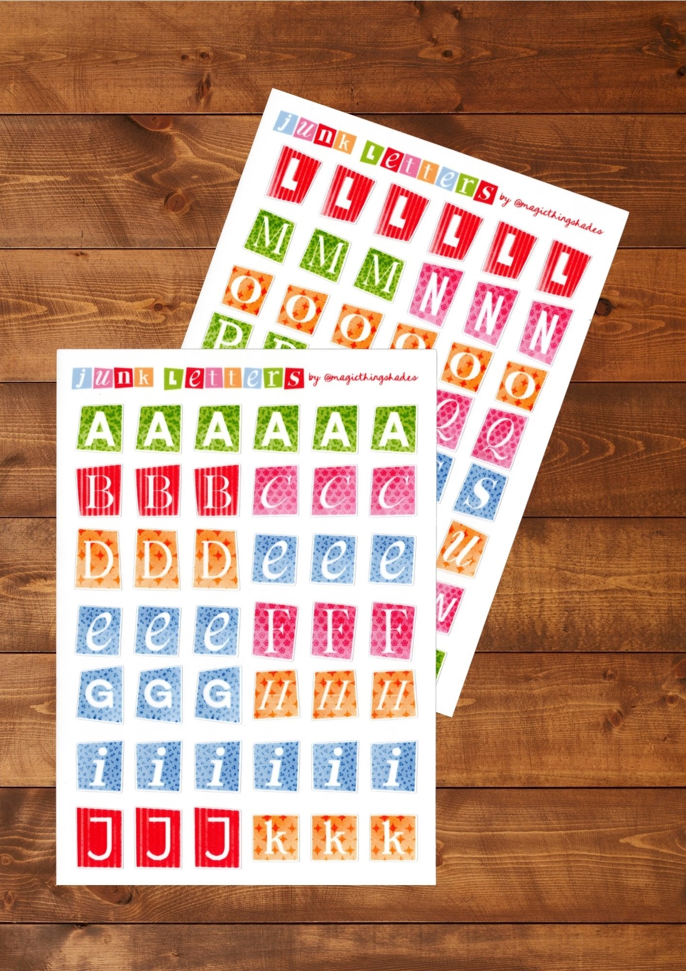 Double planche de stickers "Alphabet junk letters" - Magic Things Shades